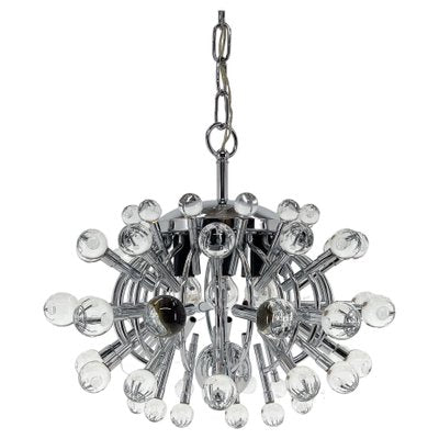 Italian Space Age Chrome and Crystal Glass Chandelier, 1970s-TZ-1752837