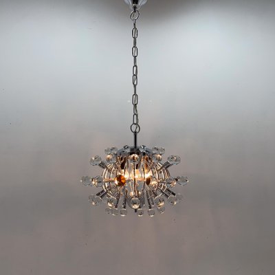 Italian Space Age Chrome and Crystal Glass Chandelier, 1970s-TZ-1752837