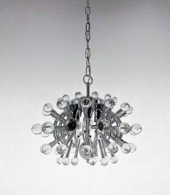 Italian Space Age Chrome and Crystal Glass Chandelier, 1970s-TZ-1752837