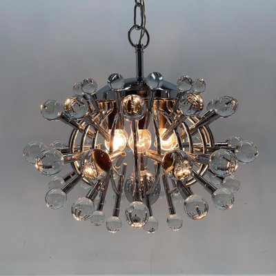 Italian Space Age Chrome and Crystal Glass Chandelier, 1970s-TZ-1752837