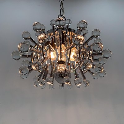 Italian Space Age Chrome and Crystal Glass Chandelier, 1970s-TZ-1752837