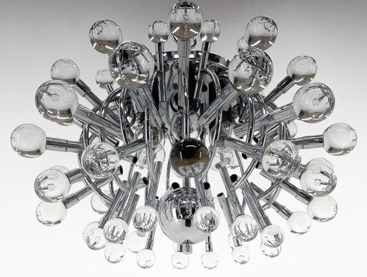 Italian Space Age Chrome and Crystal Glass Chandelier, 1970s-TZ-1752837