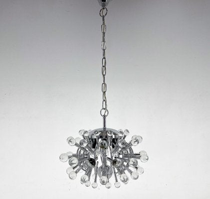 Italian Space Age Chrome and Crystal Glass Chandelier, 1970s-TZ-1752837