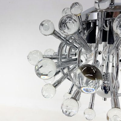 Italian Space Age Chrome and Crystal Glass Chandelier, 1970s-TZ-1752837