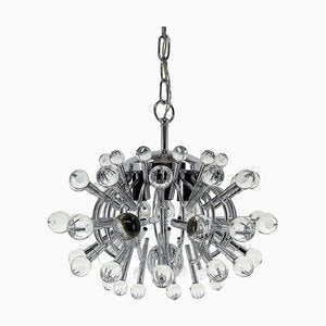 Italian Space Age Chrome and Crystal Glass Chandelier, 1970s-TZ-1752837