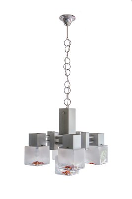 Italian Space Age Cubic Chandelier by Gaetano Sciolari for Mazzega, 1970s-MTX-998245