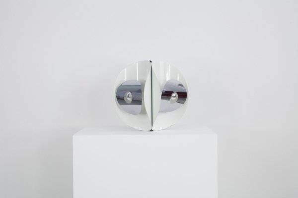 Italian Space Age Hanging Lamp Amp with White Painted Metal & Chrome Shields, 1970s-AA-1728797