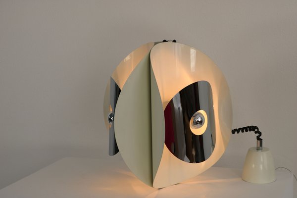 Italian Space Age Hanging Lamp Amp with White Painted Metal & Chrome Shields, 1970s-AA-1728797