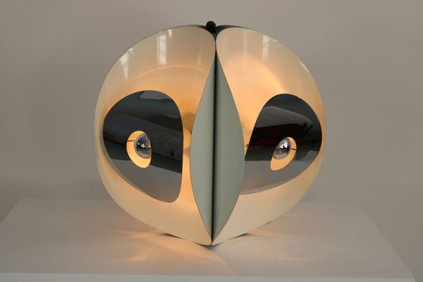 Italian Space Age Hanging Lamp Amp with White Painted Metal & Chrome Shields, 1970s-AA-1728797