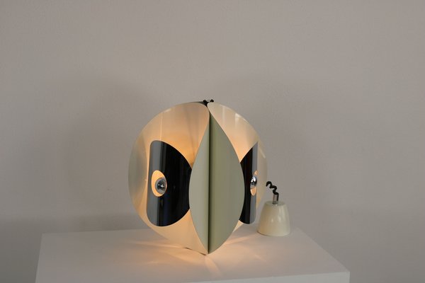 Italian Space Age Hanging Lamp Amp with White Painted Metal & Chrome Shields, 1970s-AA-1728797