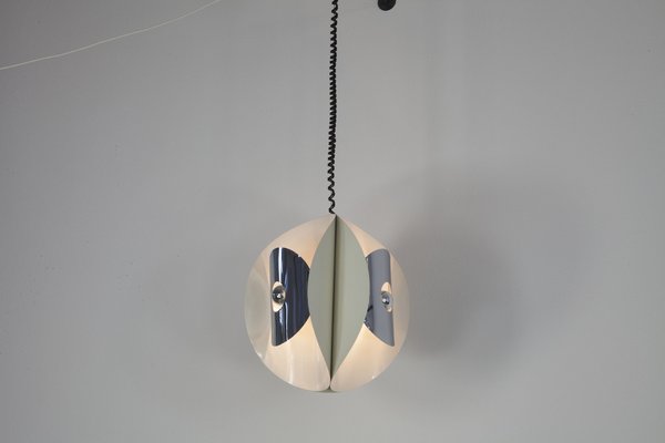 Italian Space Age Hanging Lamp with White Painted, Metal & Chrome Shields, 1970s-AA-1728796