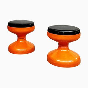 Italian Space Age Orange Plastic Rocchetto Stools by Castiglioni Kartell, 1970s, Set of 2-GDD-1288486