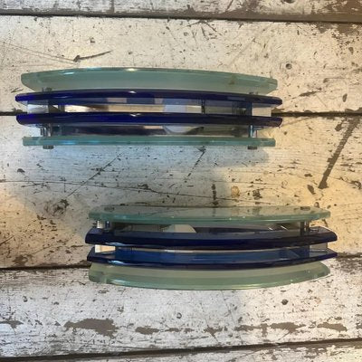 Italian Space Age Wall Sconces in Blue Glass from Veca, 1960s, Set of 2-NMK-1757789