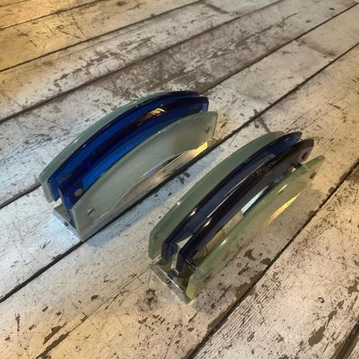 Italian Space Age Wall Sconces in Blue Glass from Veca, 1960s, Set of 2-NMK-1757789