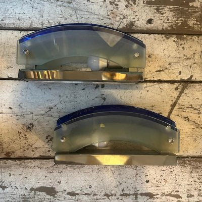 Italian Space Age Wall Sconces in Blue Glass from Veca, 1960s, Set of 2-NMK-1757789