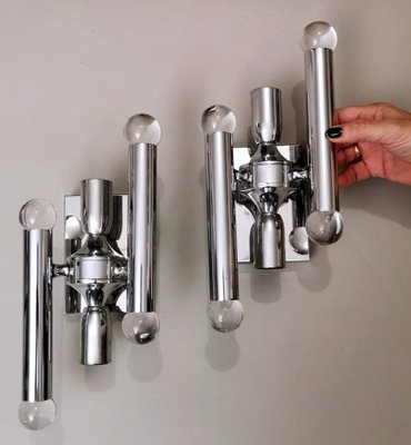 Italian Space Age Wall Sconces in Chrome-Plated Brass, Set of 2-QRS-1353159