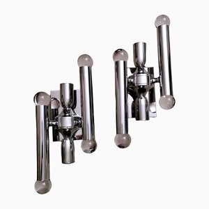 Italian Space Age Wall Sconces in Chrome-Plated Brass, Set of 2-QRS-1353159