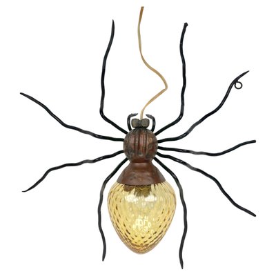 Italian Spider Wall Lamp in Copper and Iron and Art Glass, 1960s-LYQ-1323644