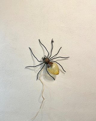 Italian Spider Wall Lamp in Copper and Iron and Art Glass, 1960s-LYQ-1323644