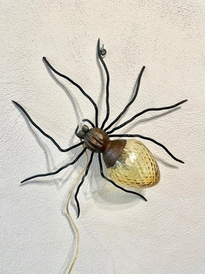 Italian Spider Wall Lamp in Copper and Iron and Art Glass, 1960s-LYQ-1323644