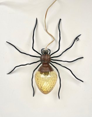 Italian Spider Wall Lamp in Copper and Iron and Art Glass, 1960s-LYQ-1323644