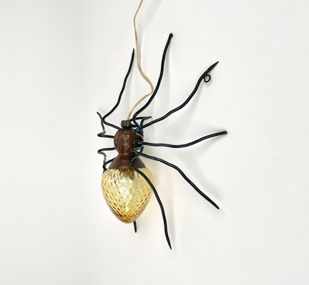 Italian Spider Wall Lamp in Copper and Iron and Art Glass, 1960s-LYQ-1323644