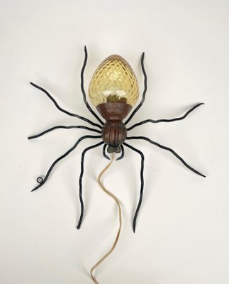 Italian Spider Wall Lamp in Copper and Iron and Art Glass, 1960s-LYQ-1323644