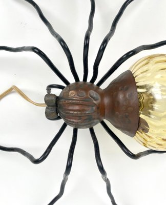 Italian Spider Wall Lamp in Copper and Iron and Art Glass, 1960s-LYQ-1323644