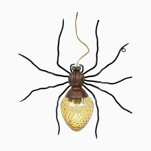 Italian Spider Wall Lamp in Copper and Iron and Art Glass, 1960s-LYQ-1323644