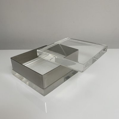 Italian Square Decorative Box in Acrylic Glass and Chrome Metal by Gabriella Crespi, 1970s-XOM-2036017