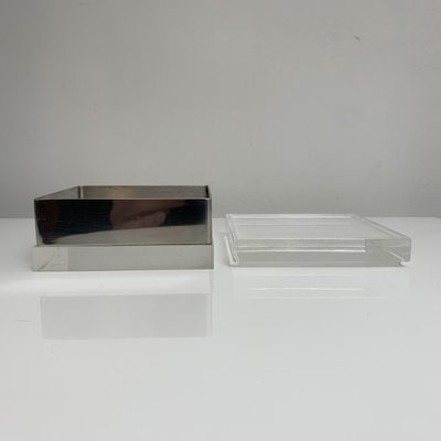 Italian Square Decorative Box in Acrylic Glass and Chrome Metal by Gabriella Crespi, 1970s-XOM-2036017