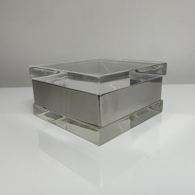 Italian Square Decorative Box in Acrylic Glass and Chrome Metal by Gabriella Crespi, 1970s-XOM-2036017