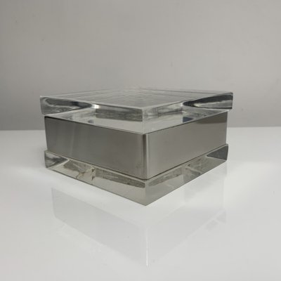 Italian Square Decorative Box in Acrylic Glass and Chrome Metal by Gabriella Crespi, 1970s-XOM-2036017