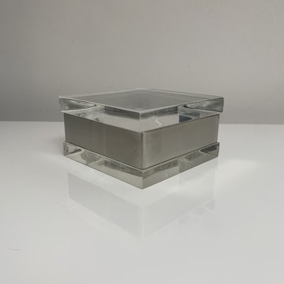 Italian Square Decorative Box in Acrylic Glass and Chrome Metal by Gabriella Crespi, 1970s-XOM-2036017