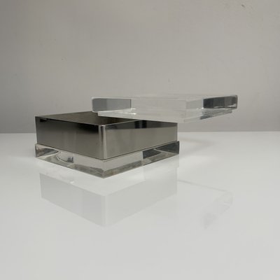 Italian Square Decorative Box in Acrylic Glass and Chrome Metal by Gabriella Crespi, 1970s-XOM-2036017