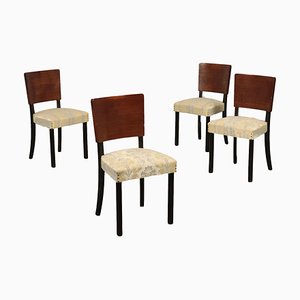 Italian Stained and Veneered Rosewood, Springs & Fabric Chairs, 1940s, Set of 4-VMM-766032