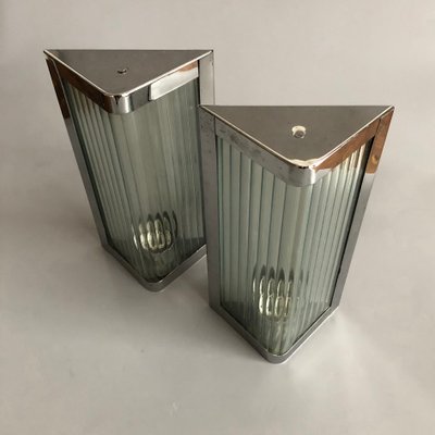 Italian Stainless Steel and Reeded Glass Sconce, 1990s-HWV-574165