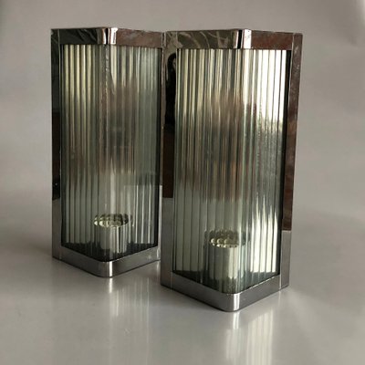 Italian Stainless Steel and Reeded Glass Sconce, 1990s-HWV-574165