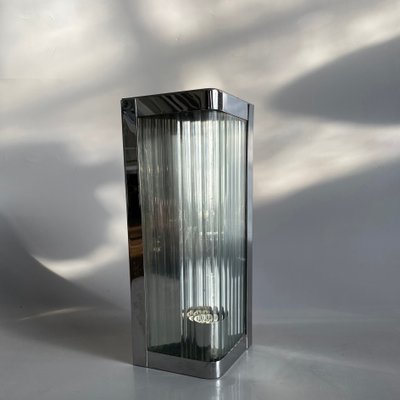 Italian Stainless Steel and Reeded Glass Sconce, 1990s-HWV-574165