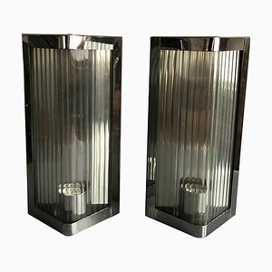 Italian Stainless Steel and Reeded Glass Sconce, 1990s-HWV-574165