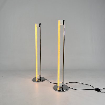 Italian Steel Tube Floor Lamps attributed to Eileen Gray for Alivar, 1970s, Set of 2-RMX-1806017