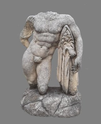 Italian Stone Torso of Hercules Sculpture with Base-MBH-1031872