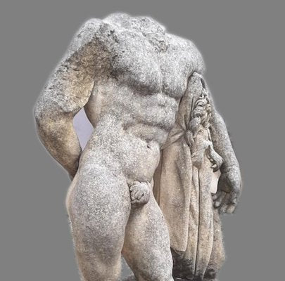 Italian Stone Torso of Hercules Sculpture with Base-MBH-1031872