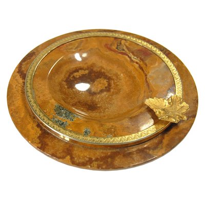 Italian Stoneware Ashtray with Brass Leaf, 1960s-GIW-872698