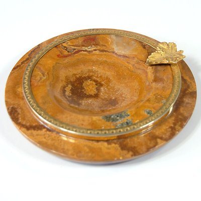 Italian Stoneware Ashtray with Brass Leaf, 1960s-GIW-872698