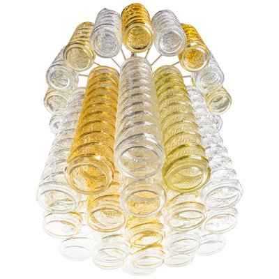 Italian Swirl Chandelier with Twisted Amber & Clear Murano Glass from Venini, 1960s-DEK-932718