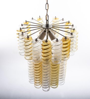 Italian Swirl Chandelier with Twisted Amber & Clear Murano Glass from Venini, 1960s-DEK-932718