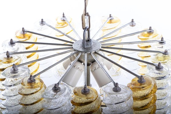 Italian Swirl Chandelier with Twisted Amber & Clear Murano Glass from Venini, 1960s-DEK-932718