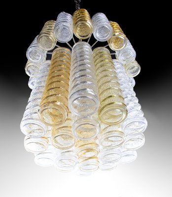 Italian Swirl Chandelier with Twisted Amber & Clear Murano Glass from Venini, 1960s-DEK-932718