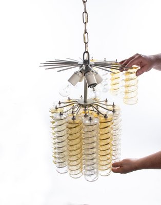 Italian Swirl Chandelier with Twisted Amber & Clear Murano Glass from Venini, 1960s-DEK-932718